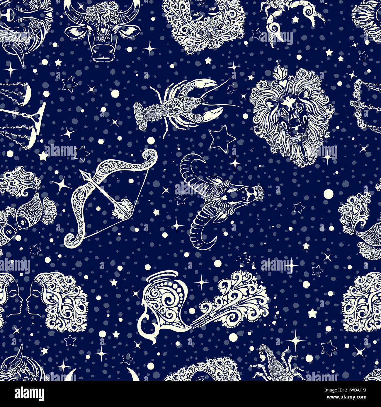 Space Galaxy Constellation nahtloser Musterdruck könnte für Textil, Zodiac Star Yoga Matte, Vektor-Illustration verwendet werden Stock Vektor