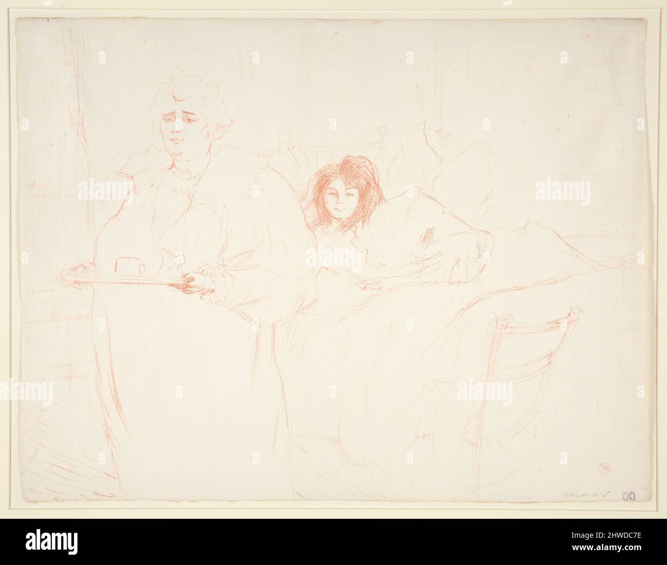 Femme au Plateau - Petit déjeuner (Madame Baron et Mademoiselle Popo) (serviert Frühstück (Madame Baron und Mademoiselle Popo)). Künstler: Henri de Toulouse-Lautrec, französisch, 1864–1901 Stockfoto