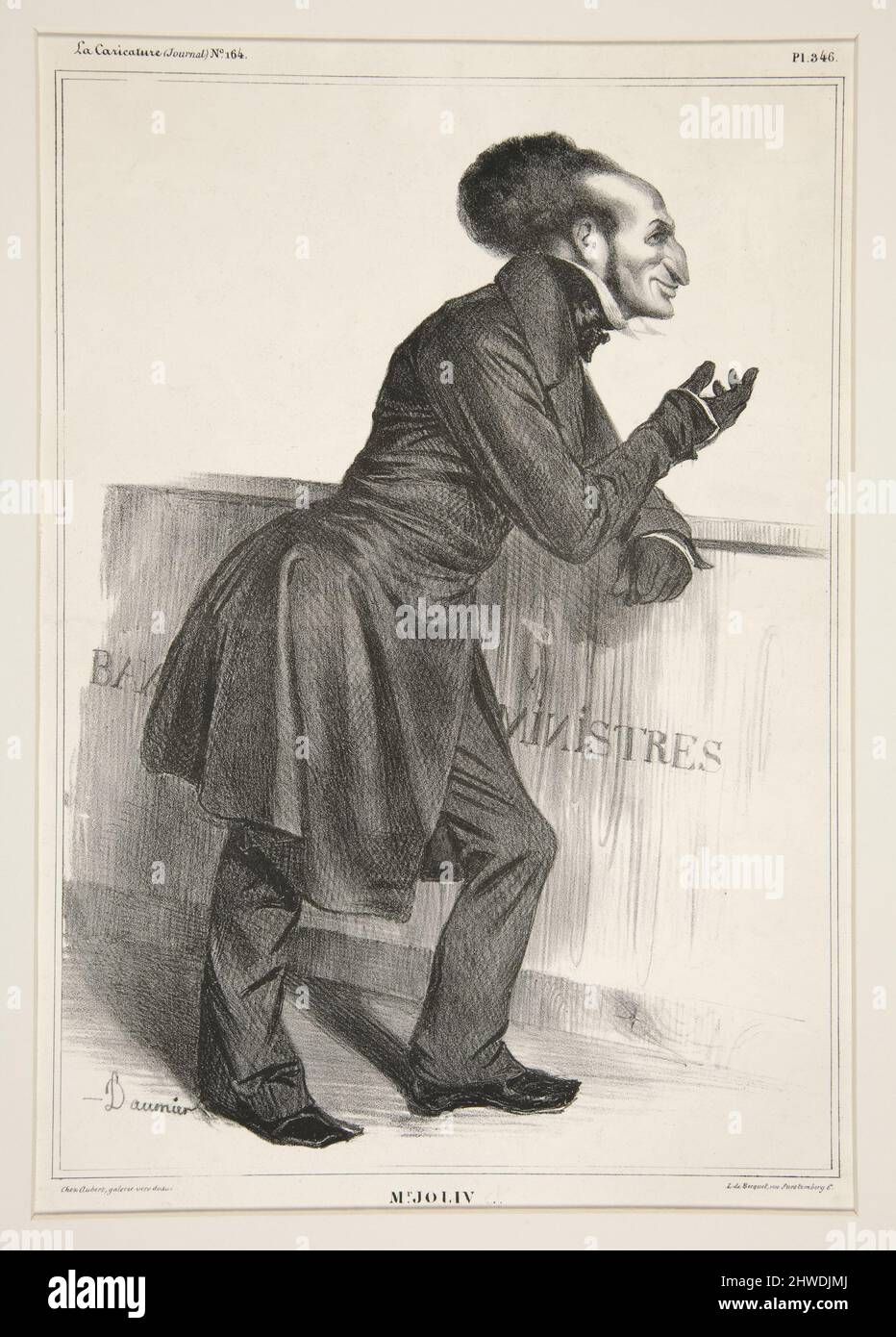Herr Joliv … , Pl. 346 aus der Serie Célébrités de la Caricature (die karikierten Celebries), aus der Zeitschrift La Caricature Nr. 164. Künstler: Honoré Daumier, französisch, 1808–1879Printer: L. de Becquet, französisch, aktives Paris, ca. 1832–61Publisher: Aubert et Cie, Paris, gegründet 1829 Stockfoto