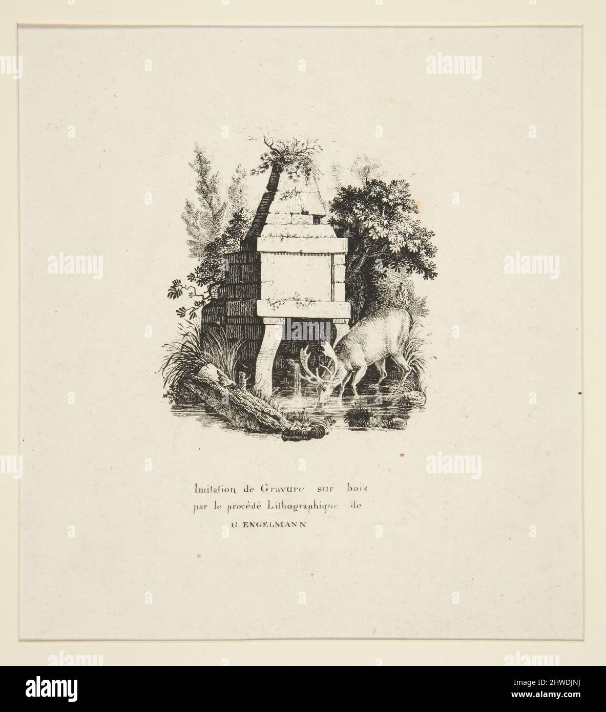 Trinken von Hirschen. Künstler: Godefroy Engelmann, Französisch, geboren in Deutschland, 1788–1839 Stockfoto