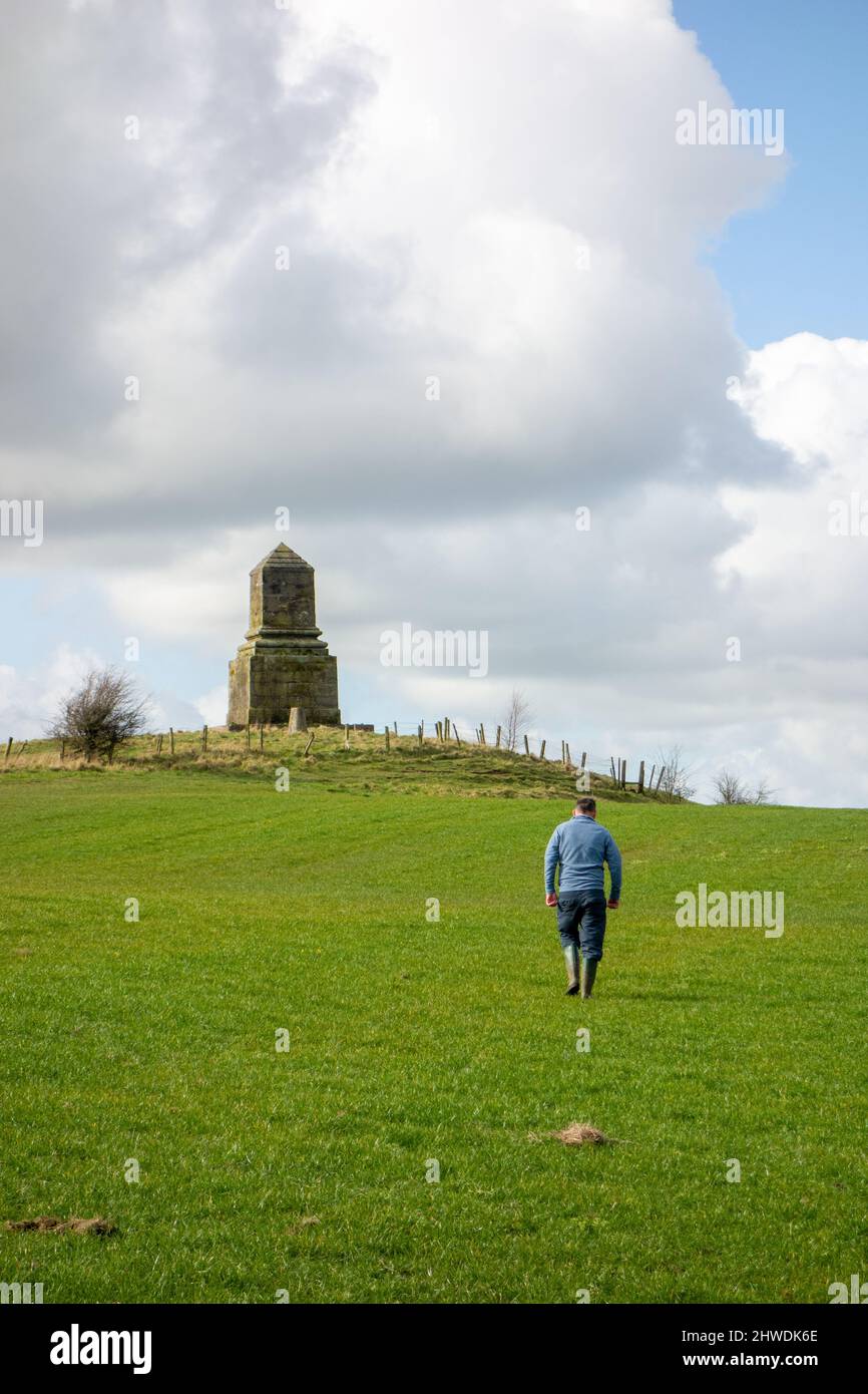 Das John Wedgwood Memorial Monument auf Bignall Hill in der Red Street Chesterton Staffordshire England, errichtet 1845, ist ein bekanntes lokales Wahrzeichen Stockfoto