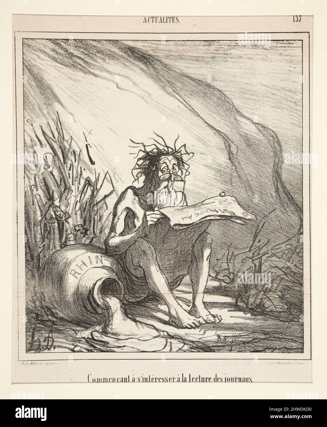 Commencant a s’interesser a la Lecture des journaux, von Actualites. Künstler: Honoré Daumier, Französisch, 1808–1879 Stockfoto Commencant a s’interesser a la Lecture des journaux, von Actualites. Künstler: Honoré Daumier, Französisch, 1808–1879 Stockfoto