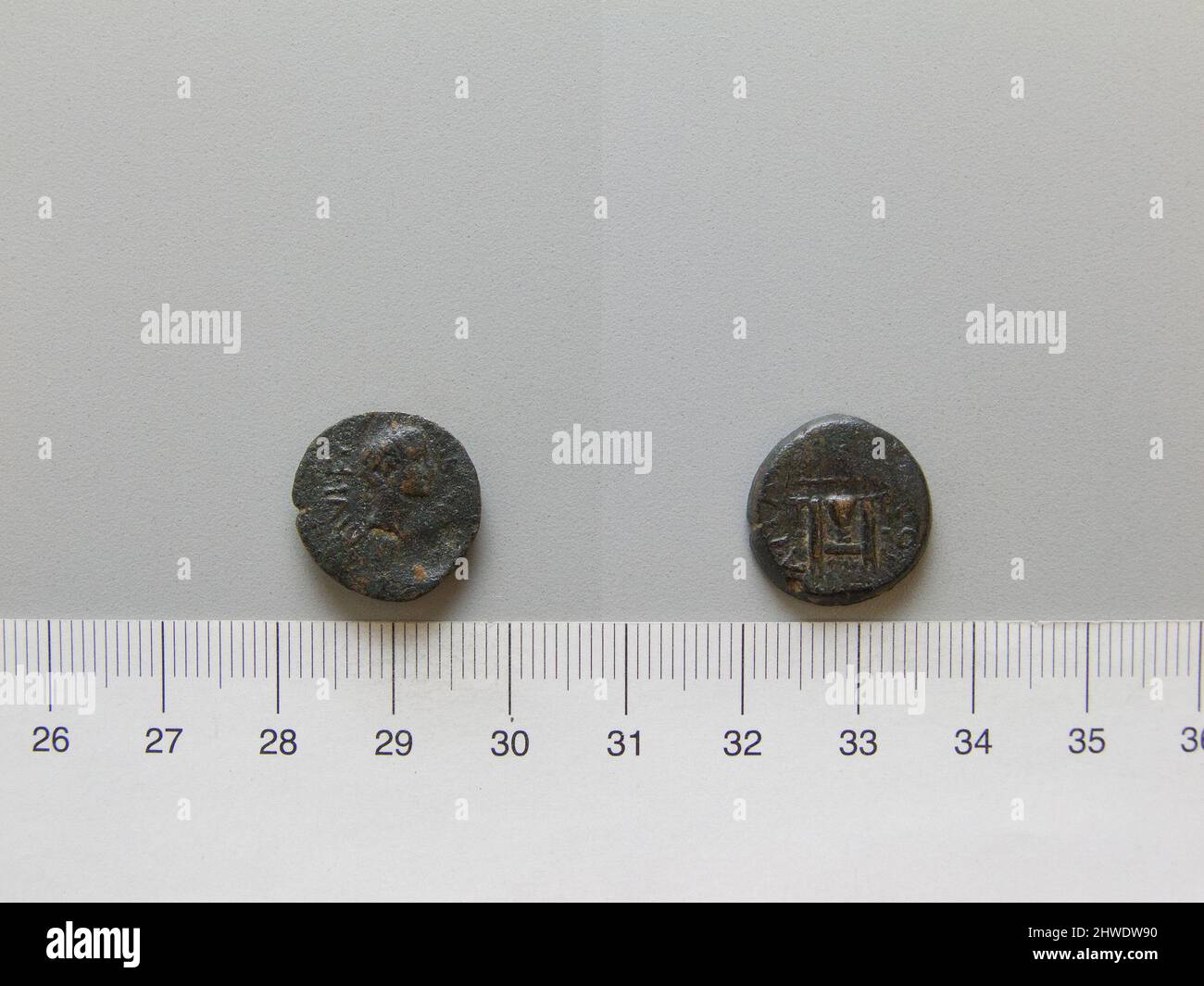 Münze von Augustus, Kaiser von Rom aus Zypern. Herrscher: Augustus, Kaiser von Rom, 63 v. Chr.–n. Chr. 14, regierte 27 B.C.–A.D. 14 Münzstätte: Zypern Künstler: Unbekannt Stockfoto