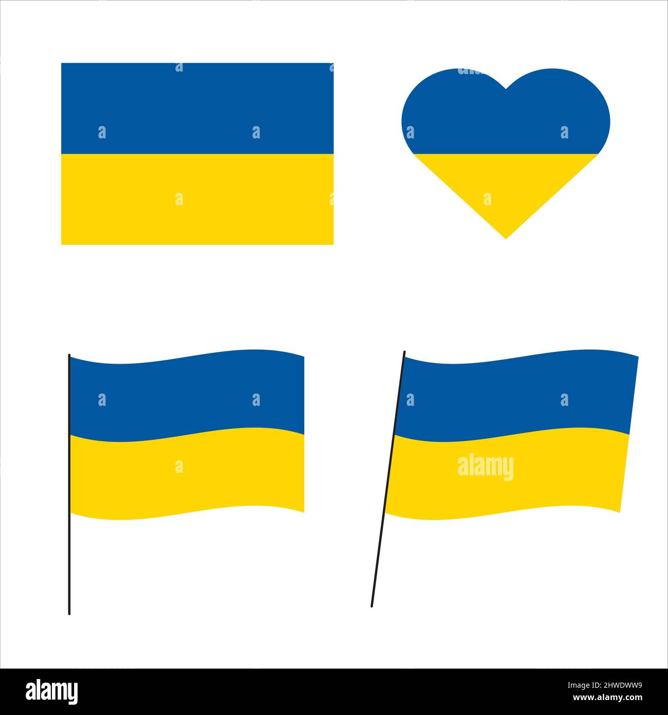 Ukrainische Flagge. Satz von Vektorbildern der Nationalflagge der Ukraine. Ukrainisches Flaggensymbol. Blau und gelb. Stock Vektor