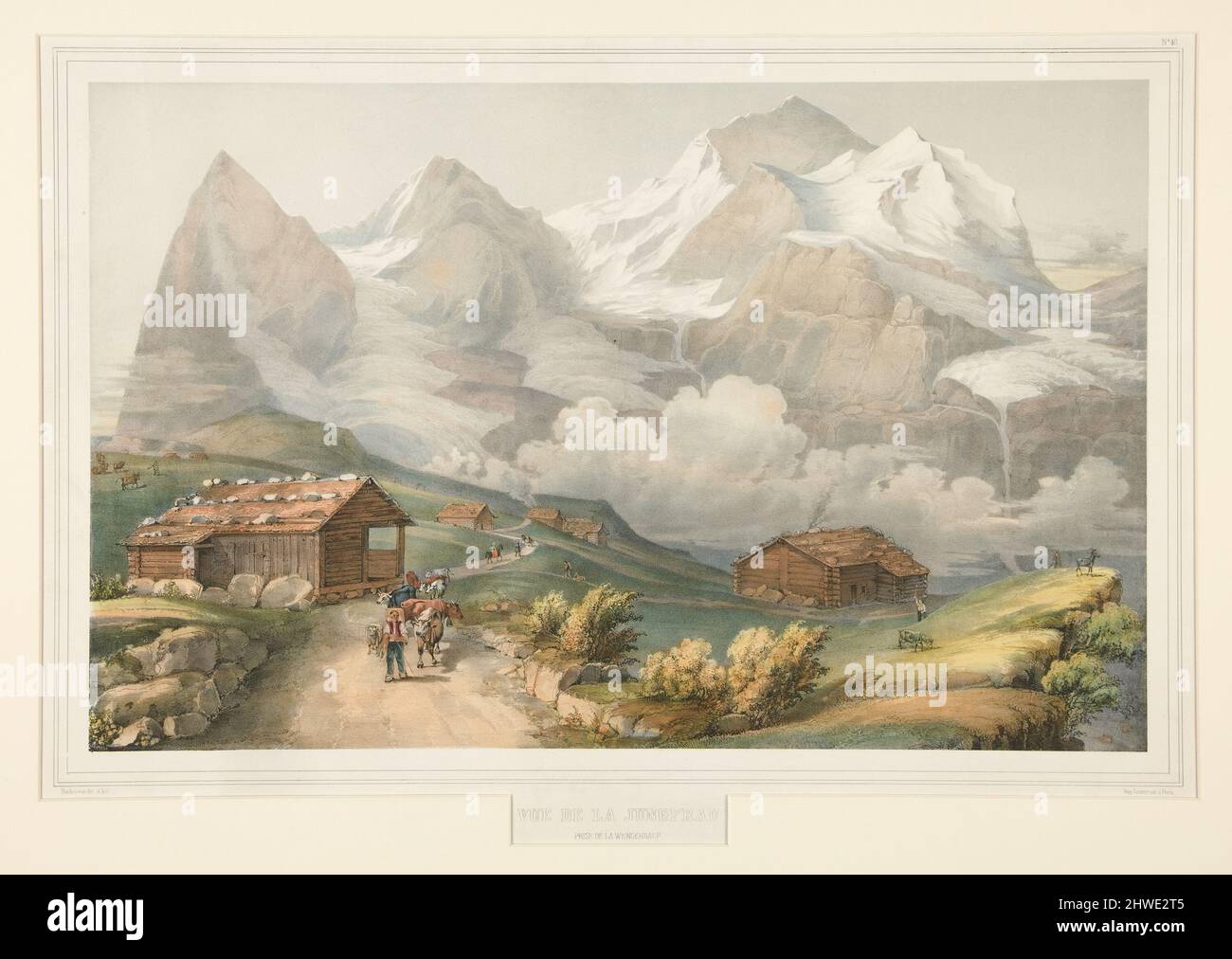 Vue de la Jungfrau Pry de la Wengernalp. Künstler: John Bachmann, Amerikaner, 1814–1896After: Rose-Joseph Lemercier, französisch, 1803–1887 Stockfoto