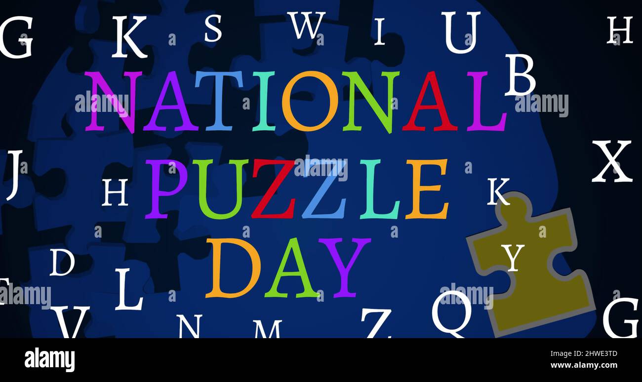 Bild von Briefen, die nationale Puzzle-Tag schreiben auf schwarzem Hintergrund Stockfoto