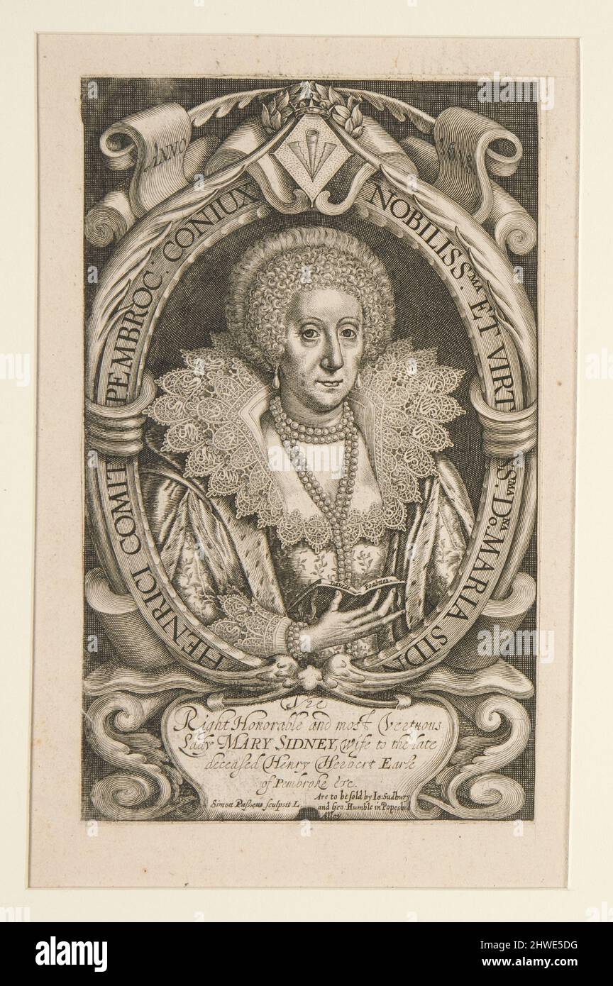 Mary Sidney, Gräfin von Pembroke mit offenem Band von Davids Psalmen F. 812. Kupferstecher: Simon [van] de Passe, Niederländisch, 1595–1647 Stockfoto