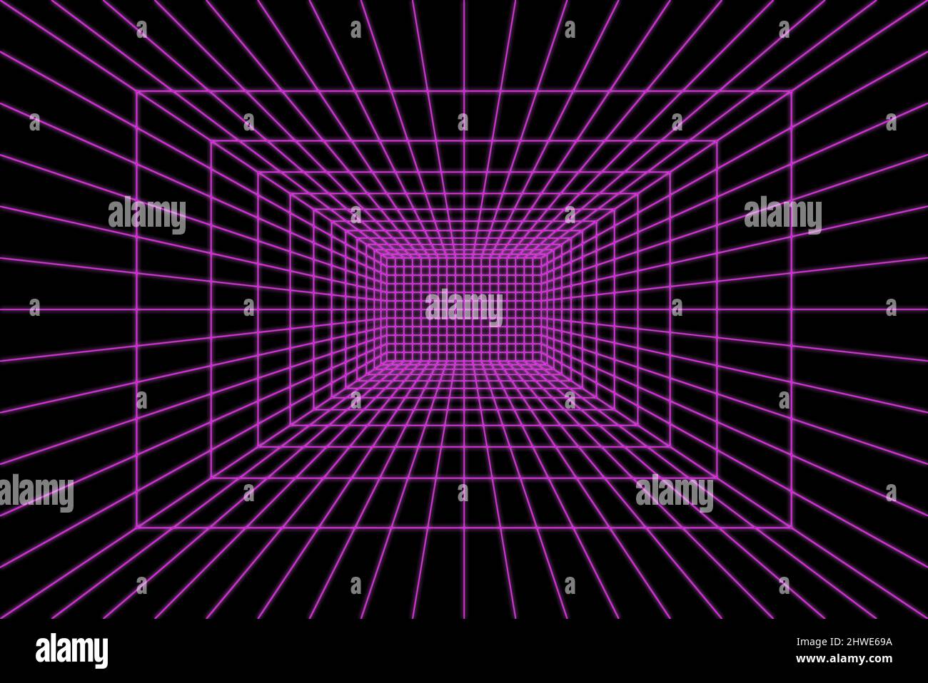 Sci FI 3D violettes Gitter aus dem 80s. Stockfoto