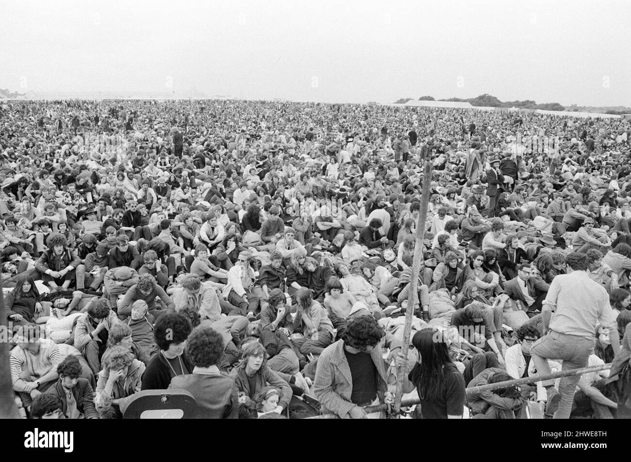 Isle of Wight Festival 1969, am 29.. Bis 31.. August 1969 in der englischen Stadt Wootton, auf der Isle of Wight, Luftaufnahme, Ansichten, Freitag, 29.. August 1969. Stockfoto