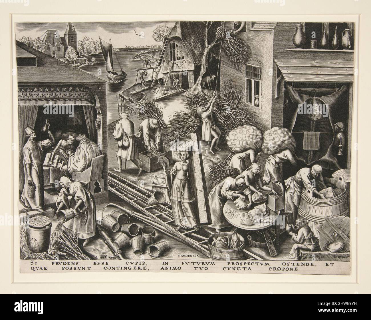 Vorsicht, nein 5 der Serie die sieben Tugenden. Kupferstecher: Philip Galle, Flämisch, 1537–1612After: Pieter Brueghel der Ältere, Flämisch, ca. 1525–1569 Stockfoto