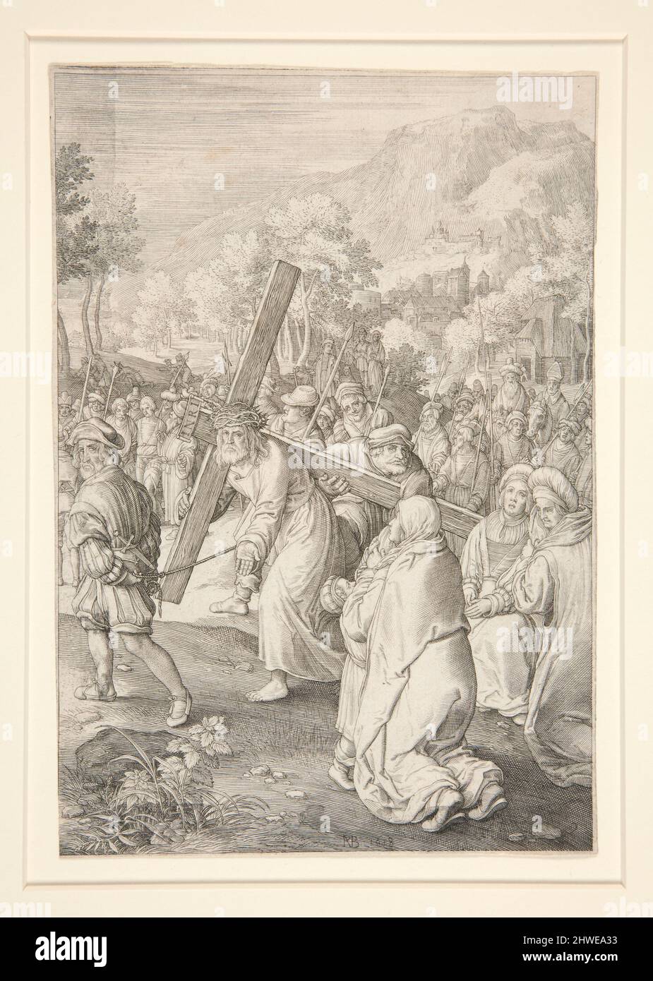 Christus trägt das Kreuz (Passion Series). Künstler: Nicolaes de Bruyn, Flämisch, 1571–1656After: Hendrick Goltzius, Niederländisch, 1558–1617 Stockfoto