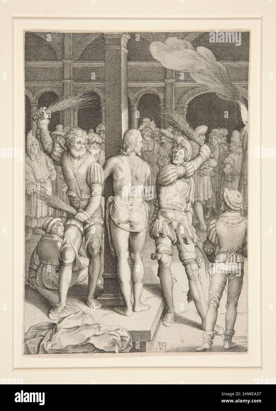 Die Flagellation (Passion Series). Künstler: Nicolaes de Bruyn, Flämisch, 1571–1656After: Hendrick Goltzius, Niederländisch, 1558–1617 Stockfoto