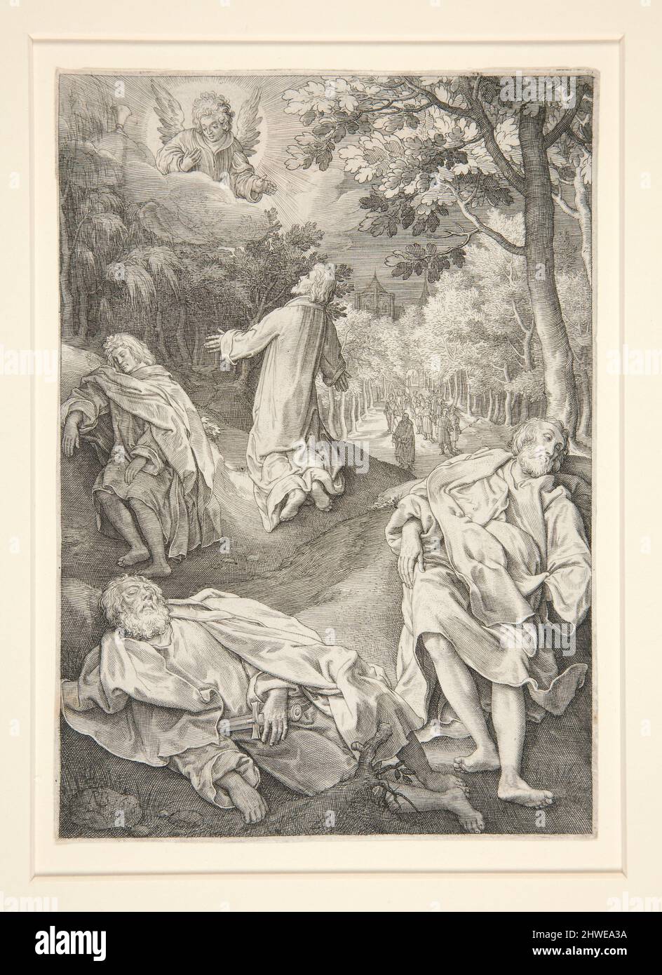 Die Qual Christi im Garten (Passion Series). Künstler: Nicolaes de Bruyn, Flämisch, 1571–1656After: Hendrick Goltzius, Niederländisch, 1558–1617 Stockfoto
