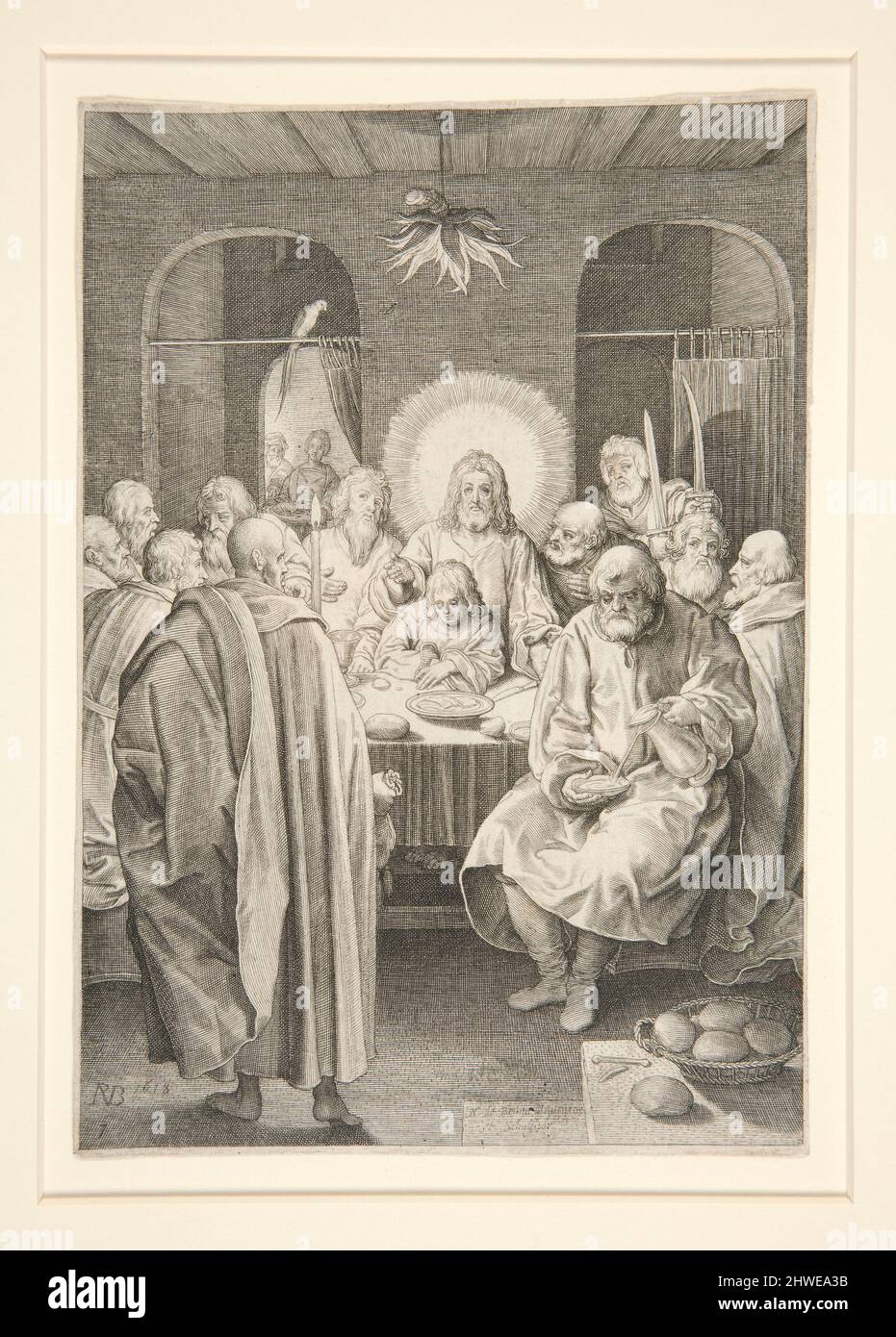 Das Letzte Abendmahl (Passion Series). Künstler: Nicolaes de Bruyn, Flämisch, 1571–1656After: Hendrick Goltzius, Niederländisch, 1558–1617 Stockfoto