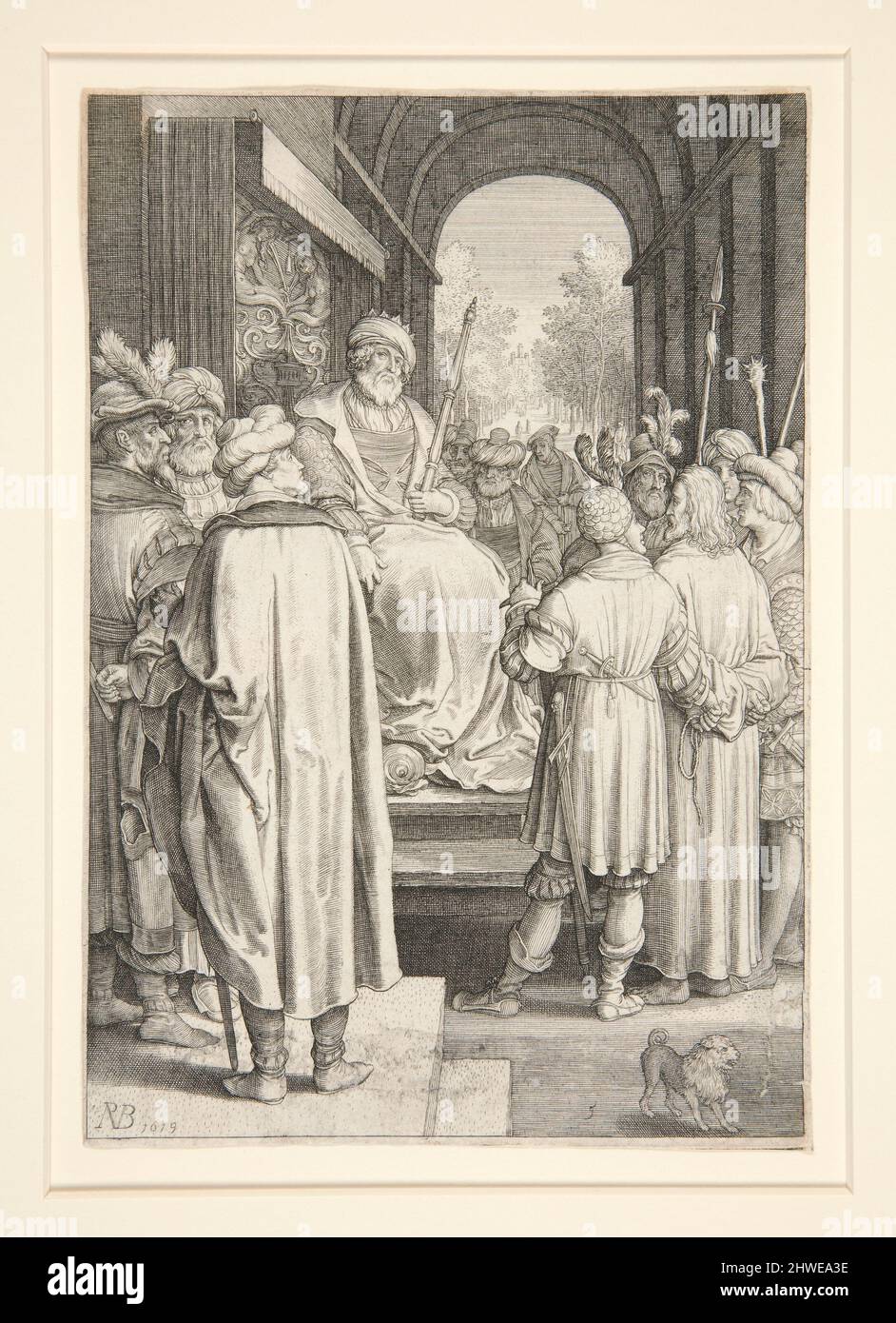 Christus vor Pilatus (Passion Series). Künstler: Nicolaes de Bruyn, Flämisch, 1571–1656After: Hendrick Goltzius, Niederländisch, 1558–1617 Stockfoto