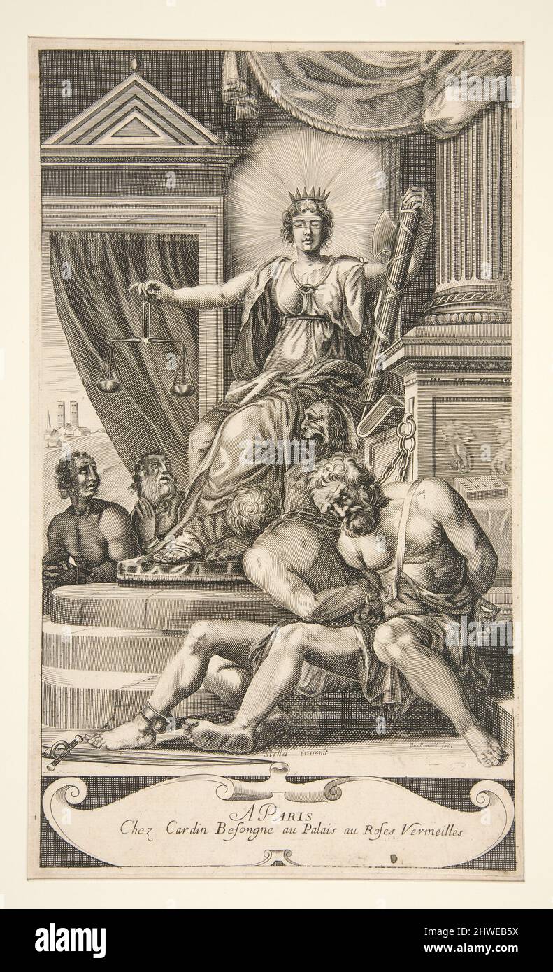 Gerechtigkeit. Künstler: Edme de Boulonois, Flämisch, aktiv ca. 1682After: Jacques Stella, französisch, 1596–1657 Stockfoto