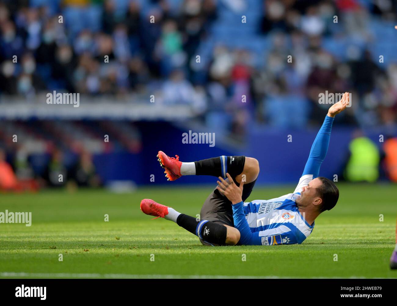 Barcelona, Spanien, 5. März 2022. Raul de Tomás von RCD Espanyol während des spanischen La Liga-Spiels zwischen RCD Espanyol und Getafe CF im RCDE-Stadion. Kredit: Rosdemora/Alamy Live Nachrichten Stockfoto