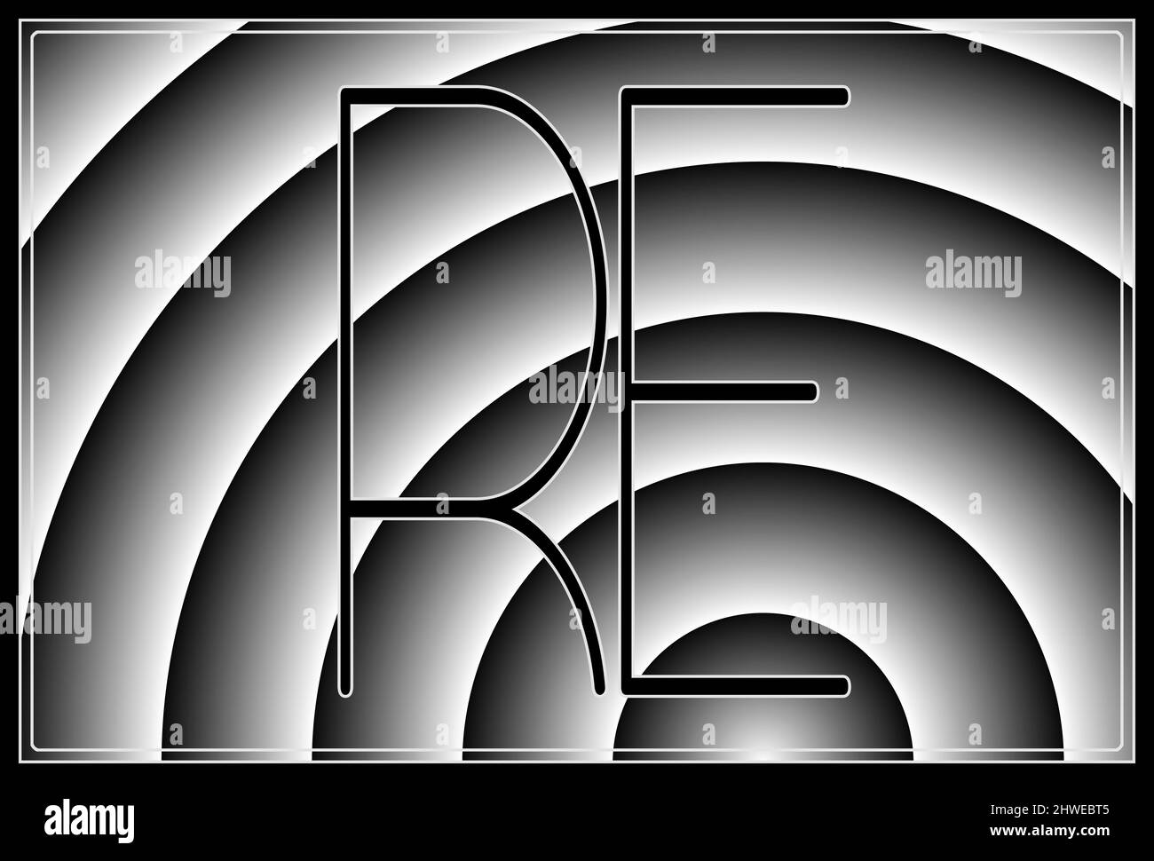 Unterschrift mit den beiden Großbuchstaben RE , contur Stockfoto