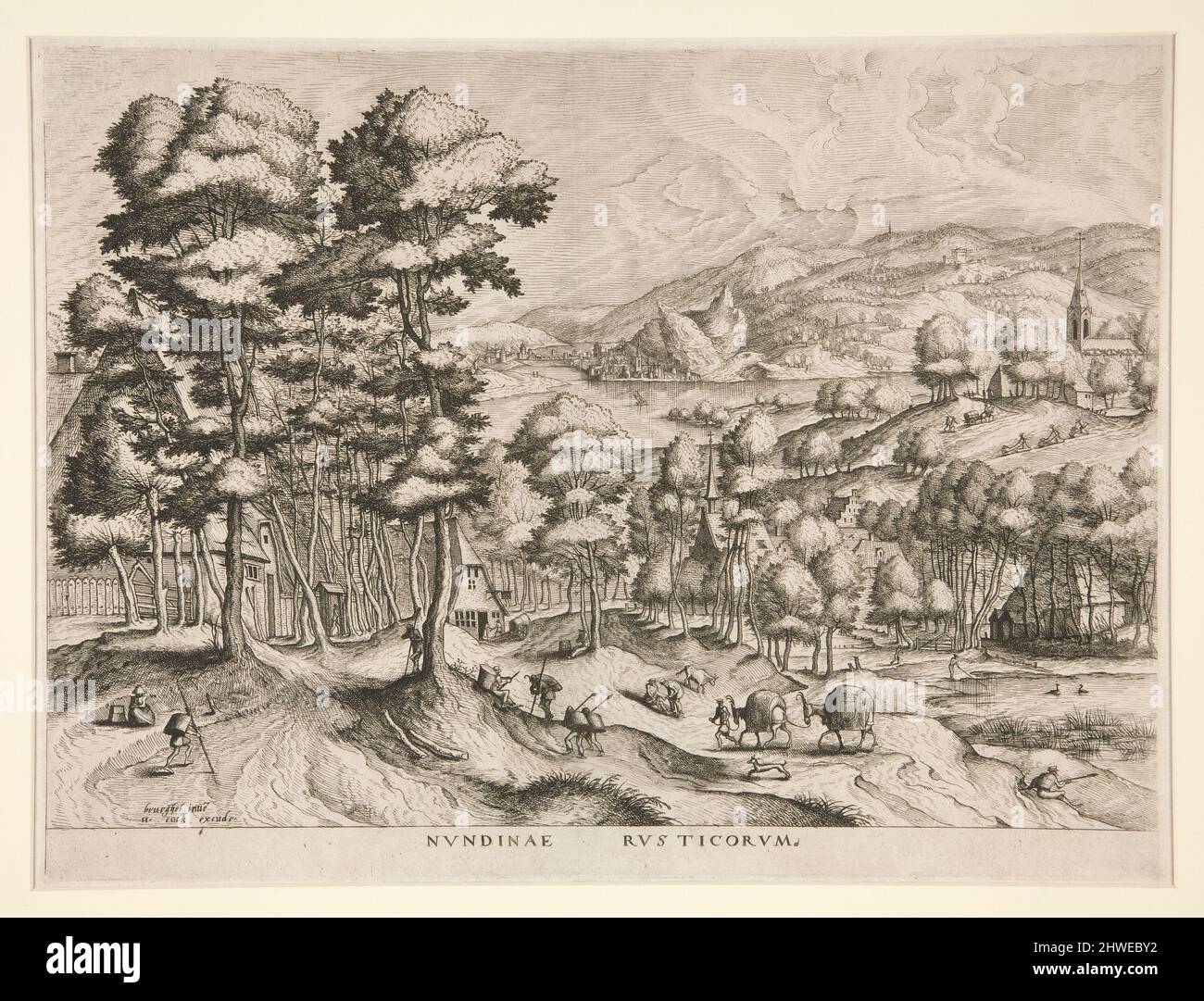 Nundinae Rusticorum (Rustikaler Markt). Radcher: Johannes van Doetecum, der Ältere, Niederländer, aktiv 1554–ca. 1600Etcher: Lucas van Doetecum, Holländer, starb vor 1584After: Pieter Brueghel der Ältere, Flämisch, ca. 1525–1569 Stockfoto