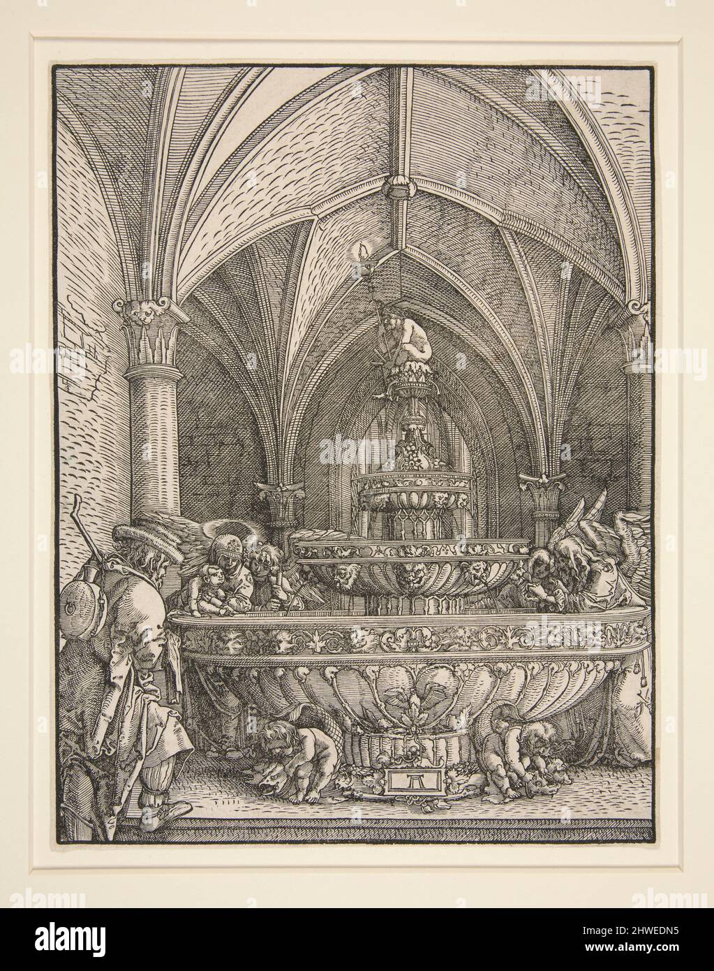 Die Heilige Familie auf dem Flug nach Ägypten an einem Brunnen. Künstler: Albrecht Altdorfer, deutsch, ca. 1480–1538 Stockfoto