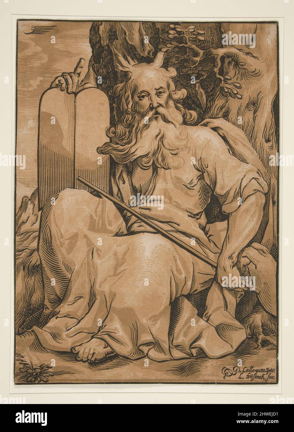 Moses. Holzfäller: Ludwig Büsinck, deutsch, 1590–1650After: Georges Lallemand, französisch, ca. 1580–1636 Stockfoto