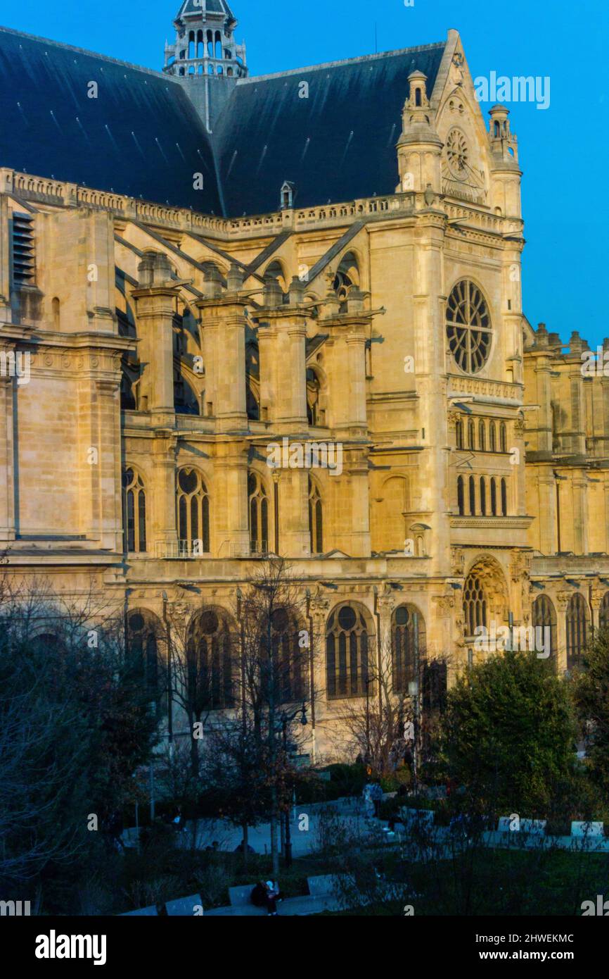 Paris, Frankreich, Urban Park, Les Halles, Katholische Kirche, 'Eglise Saint Eustache', außen, historisches Paris, Seitengebäude, Denkmäler paris Stockfoto