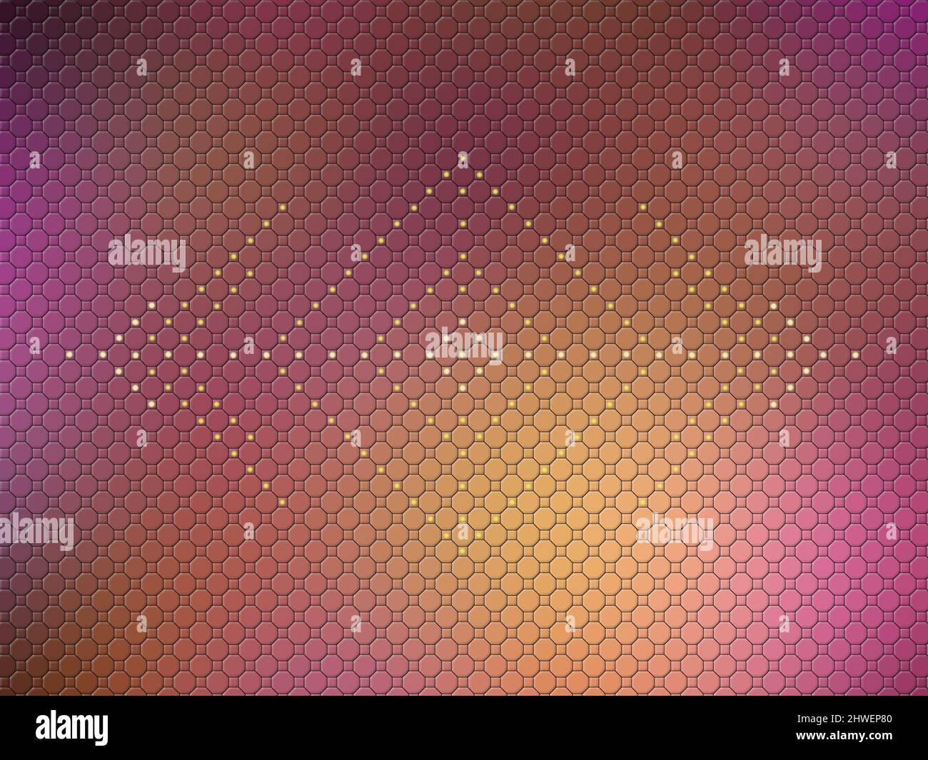 Farbiger Hintergrund in einer Netzstruktur mit hellen leuchtenden Punkten in einem speziellen Muster Stockfoto
