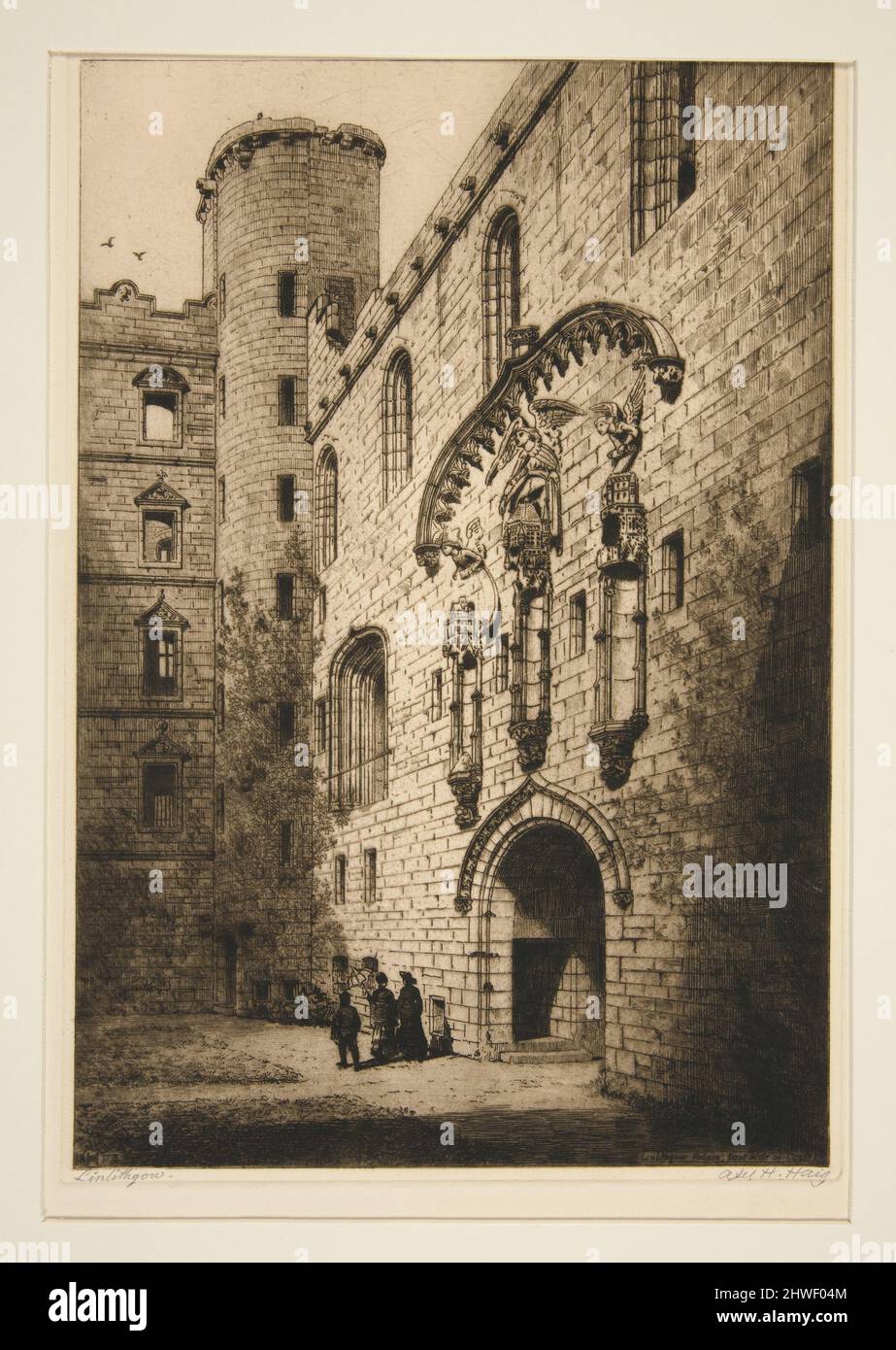 Linlithgow Palace, Ostseite des Gerichtshofes. Künstler: Axel Herman Haig (Hägg), Schwedisch, 1835–1921 Stockfoto