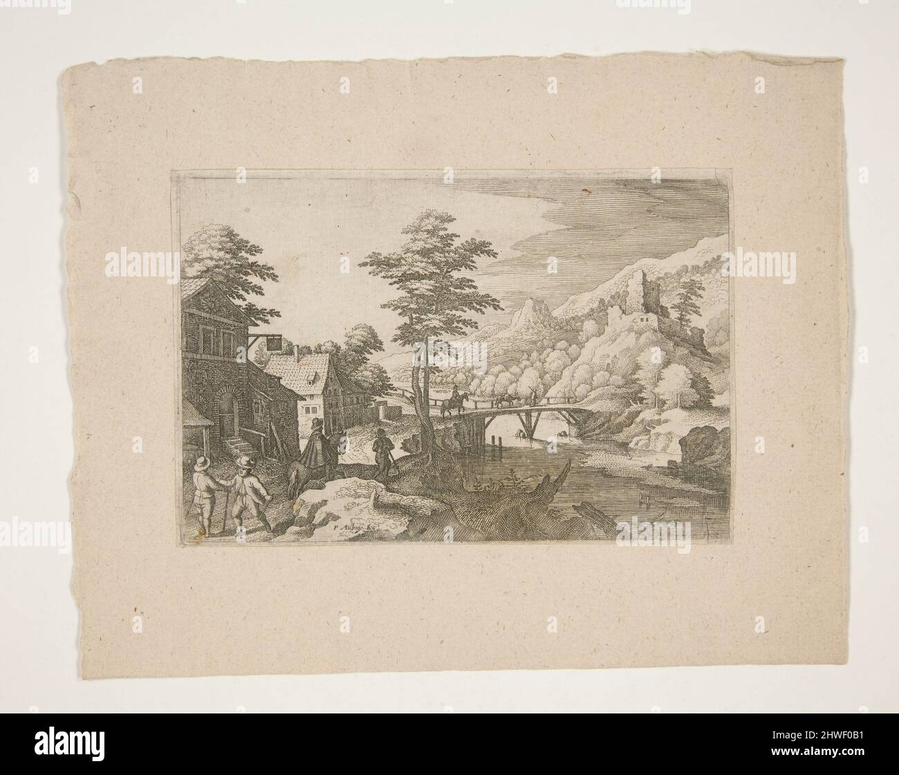 Brücke mit Ruinen. Künstler: Matthäus Merian der Ältere, Schweizer, 1593–1650 Stockfoto