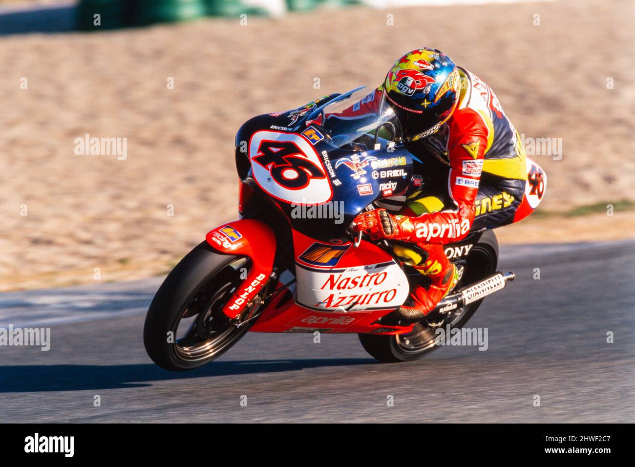 Weltmeister Valentino Rossi (ITA), Motorrad-Weltmeisterschaft 1998, #46 Aprilia RS 250 ccm. Stockfoto