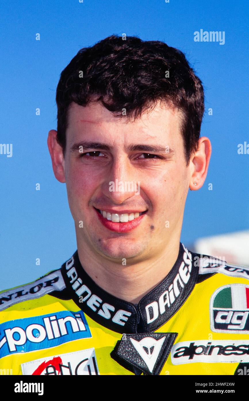 Luca Boscoscuro (ITA), italienischer Motorradrennfahrer, Motorrad-Weltmeisterschaft 1996, Aprilia 250 ccm. Stockfoto