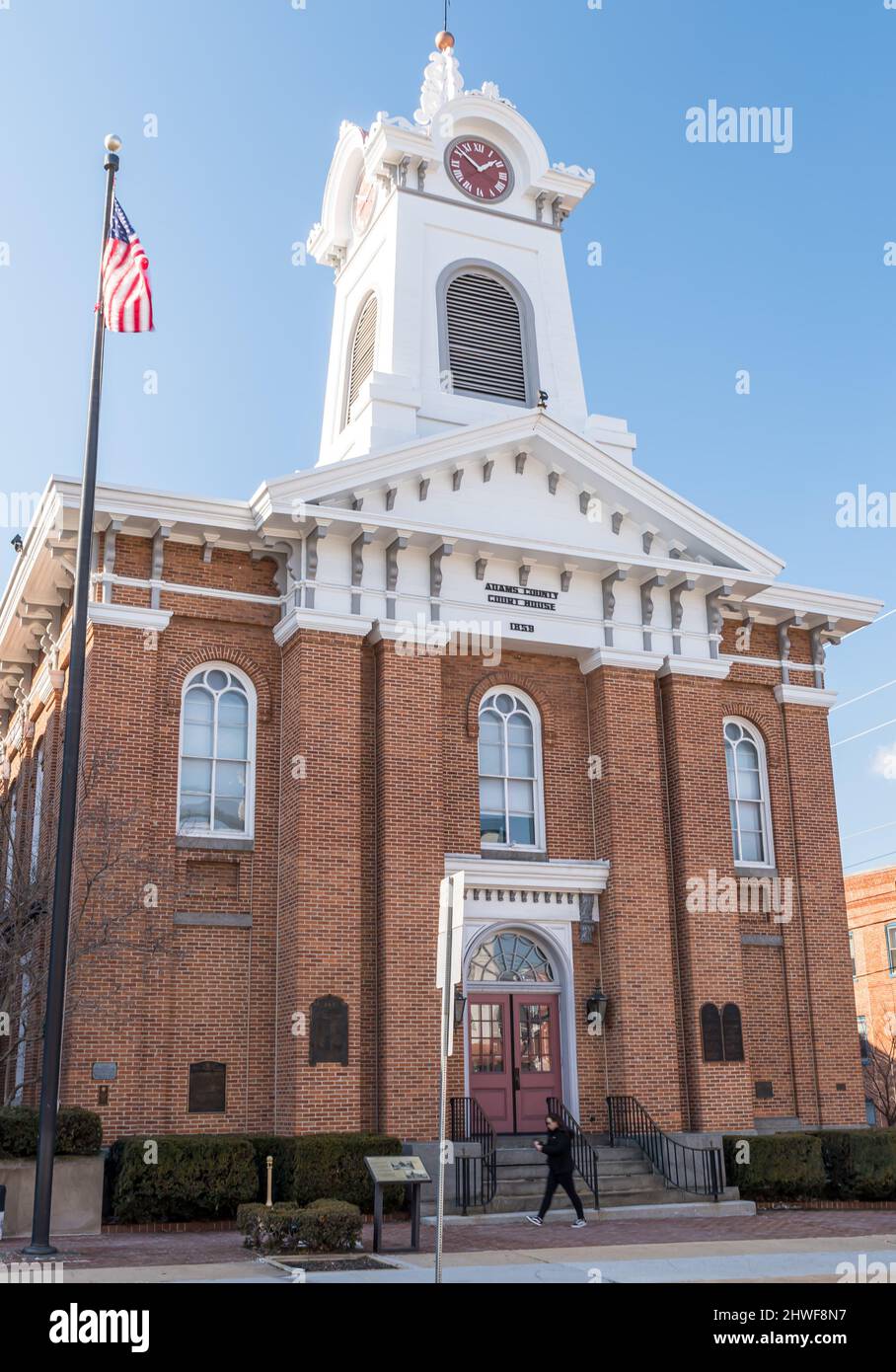 Das Adams County Courthouse wurde 1859 in der Baltimore Street in Gettysburg, Pennsylvania, USA, erbaut Stockfoto