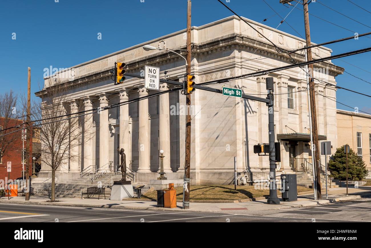 Die Adams County Public Library in der Baltimore Street in Gettysburg, Pennsylvania, USA Stockfoto