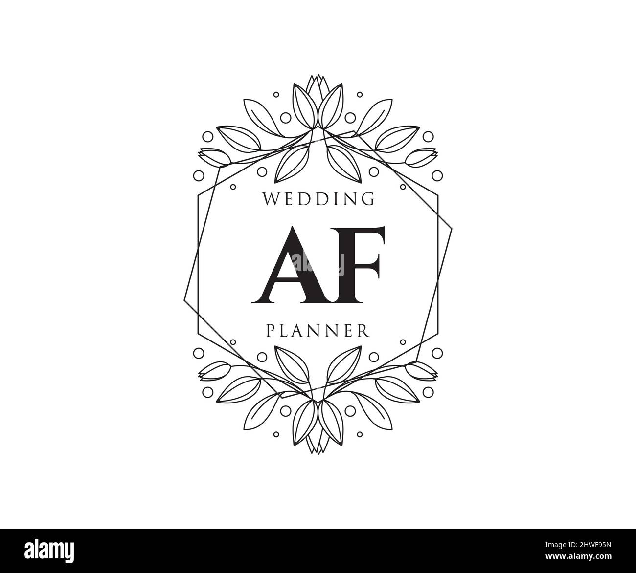 AF Initials Letter Hochzeit Monogram Logos Kollektion, handgezeichnete moderne minimalistische und florale Vorlagen für Einladungskarten, Save the Date, elegant Stock Vektor