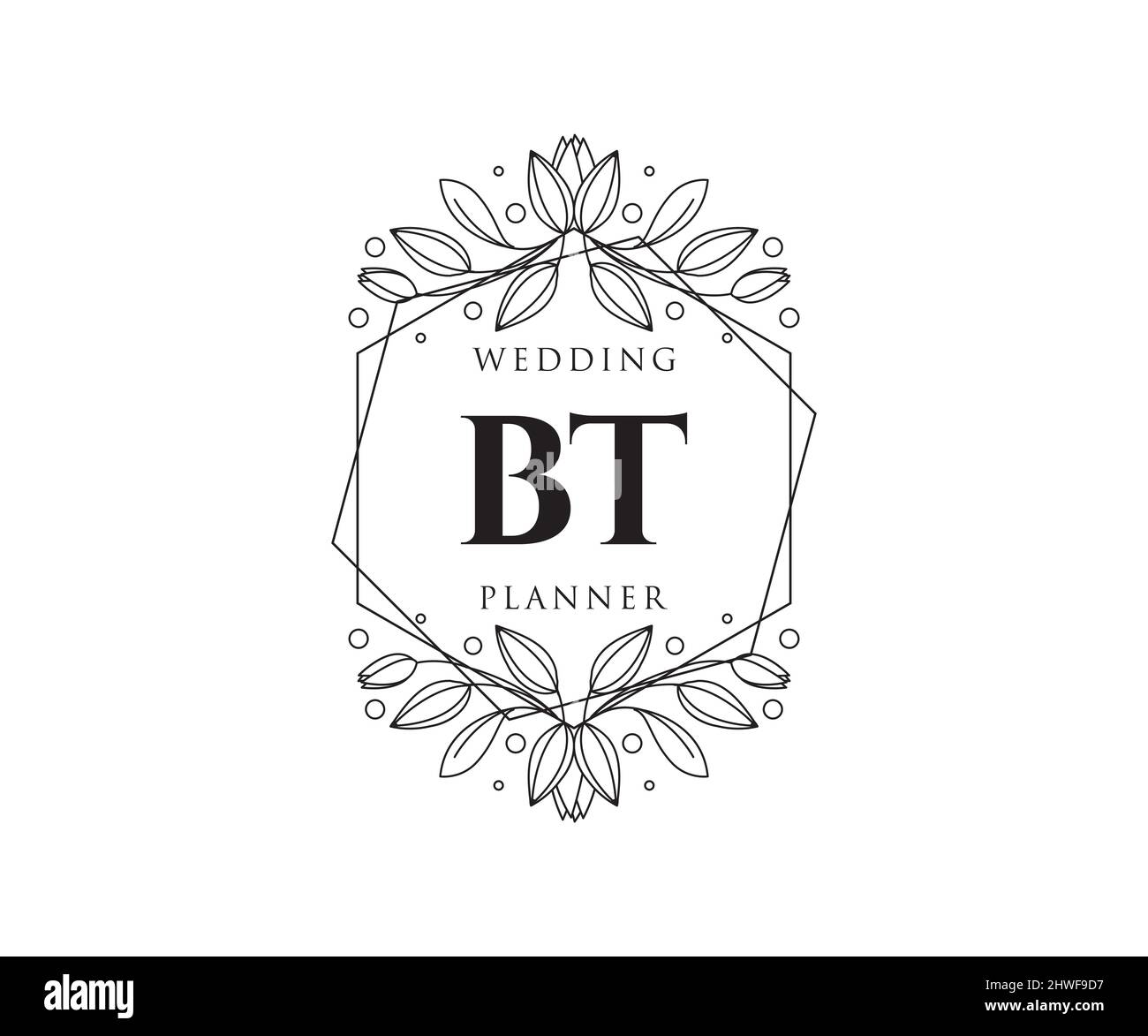 BT Initials Letter Hochzeitslogos Kollektion, handgezeichnete moderne minimalistische und florale Vorlagen für Einladungskarten, Save the Date, elegant Stock Vektor