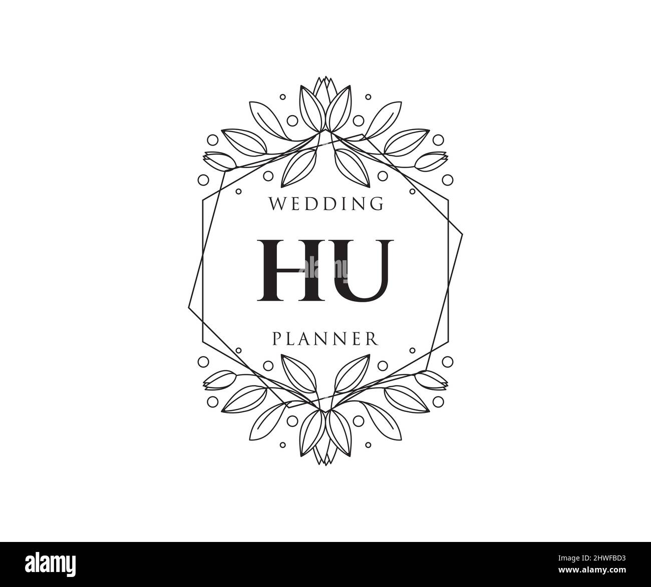 HU Initialen Brief Hochzeit Monogram Logos Kollektion, handgezeichnete moderne minimalistische und florale Vorlagen für Einladungskarten, Save the Date, elegant Stock Vektor