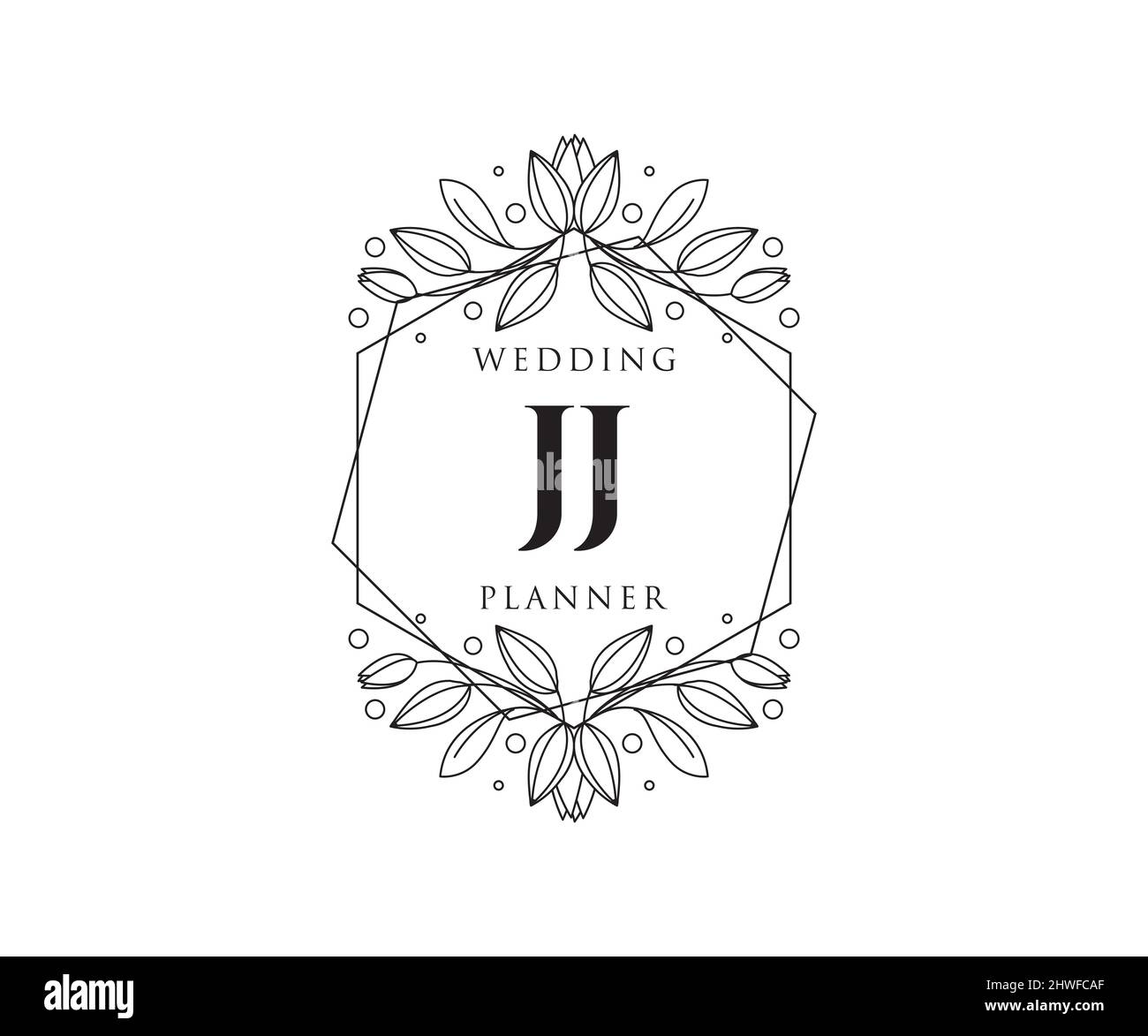 JJ Initials Letter Hochzeitslogos-Kollektion, handgezeichnete, moderne, minimalistische und florale Vorlagen für Einladungskarten, Save the Date, elegant Stock Vektor