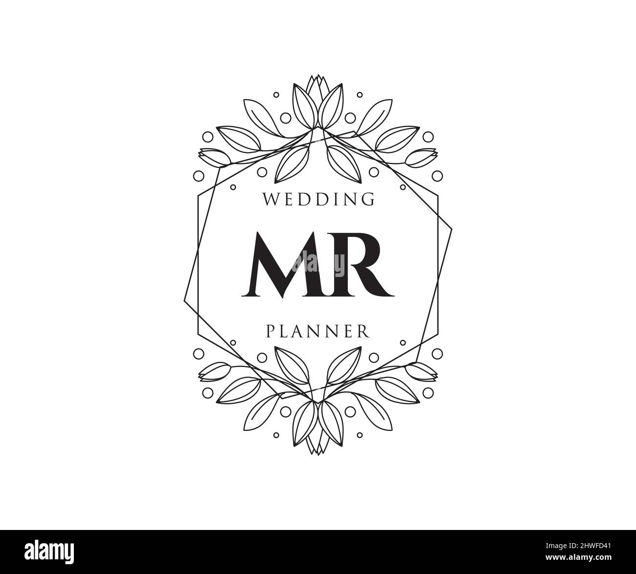 MR Initials Letter Hochzeit Monogram Logos Kollektion, handgezeichnete moderne minimalistische und florale Vorlagen für Einladungskarten, Save the Date, elegant Stock Vektor