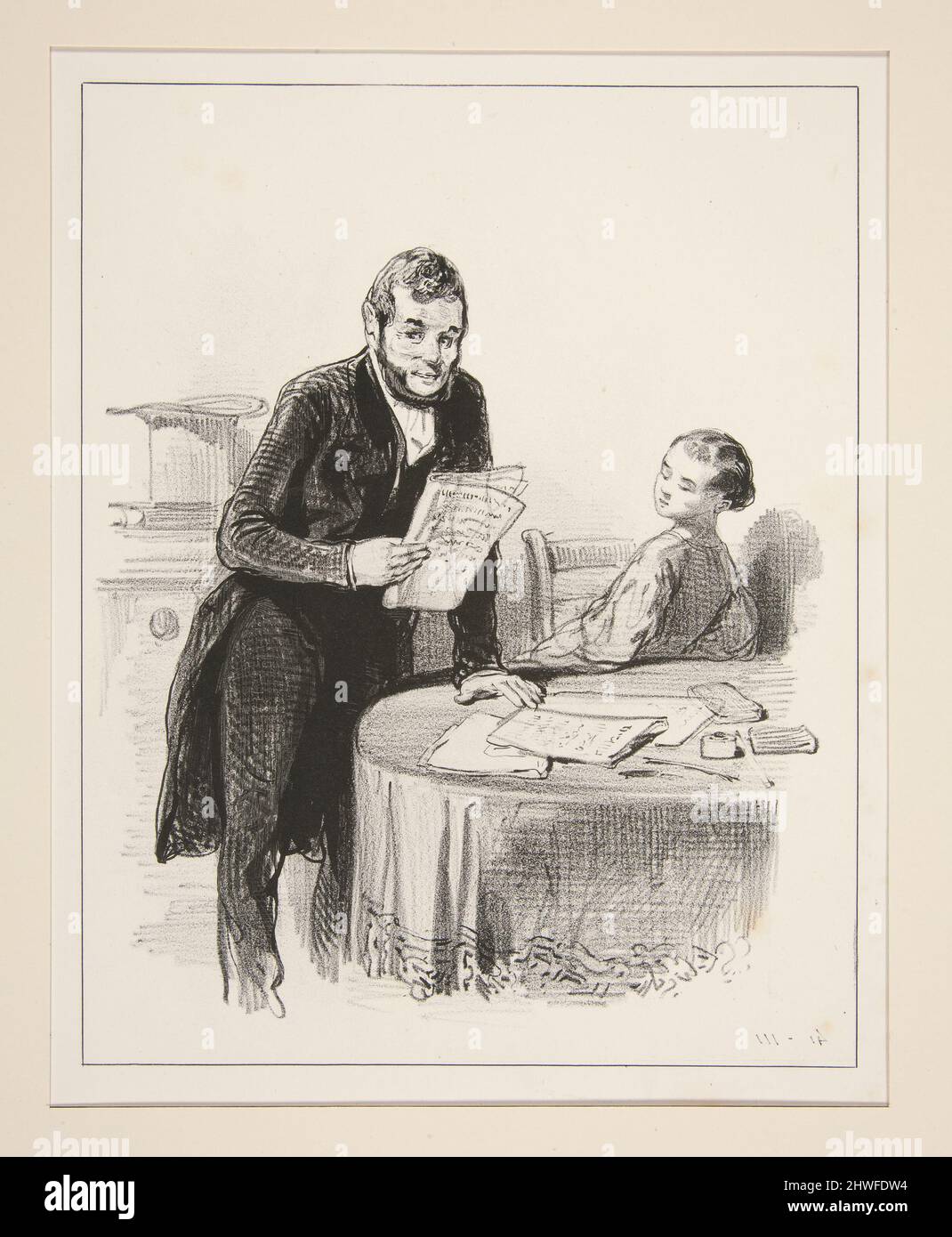 Maman a ecrit a mosieu Prosper et Papa a vu la lettre…. Künstler: Paul Gavarni, Französisch, 1804–1866 Stockfoto