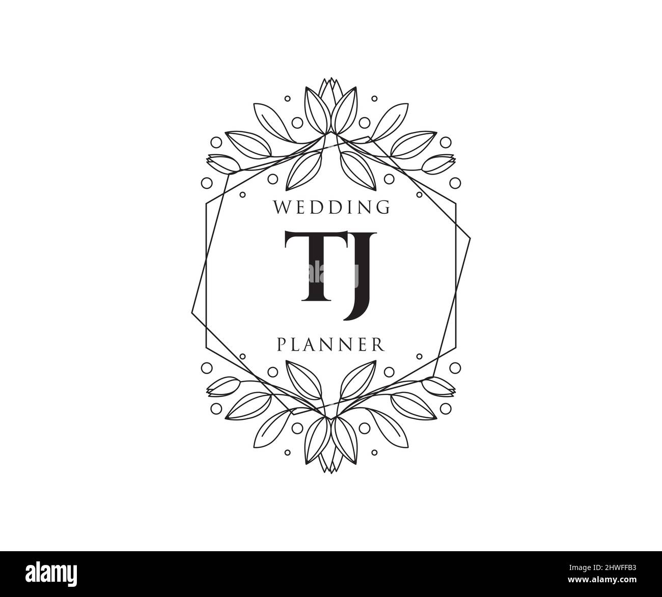 TJ Initials Letter Hochzeit Monogram Logos Kollektion, handgezeichnete moderne minimalistische und florale Vorlagen für Einladungskarten, Save the Date, elegant Stock Vektor