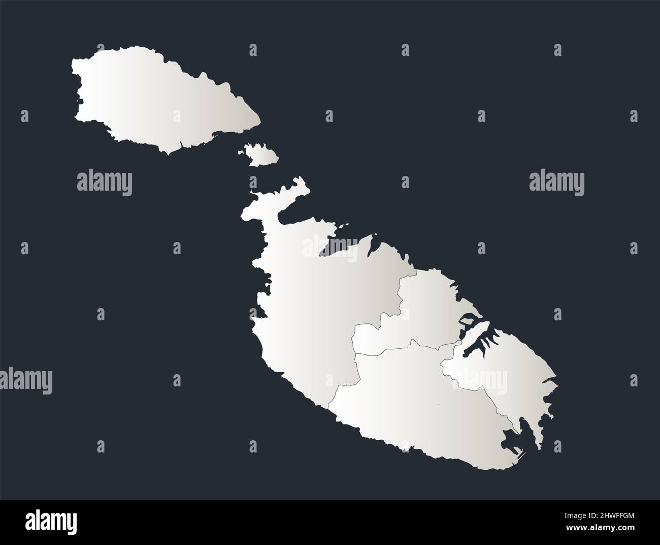 Malta Regionen Karte, Infografiken flaches Design Farben schneeweiß, blank Stockfoto