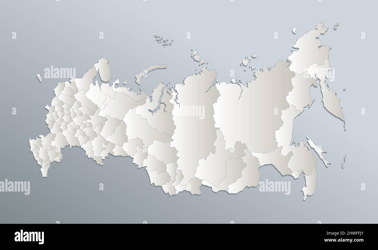 Russland-Karte, Regionen mit Namen, blau weißes Kartenpapier 3D, leer  Stockfotografie - Alamy