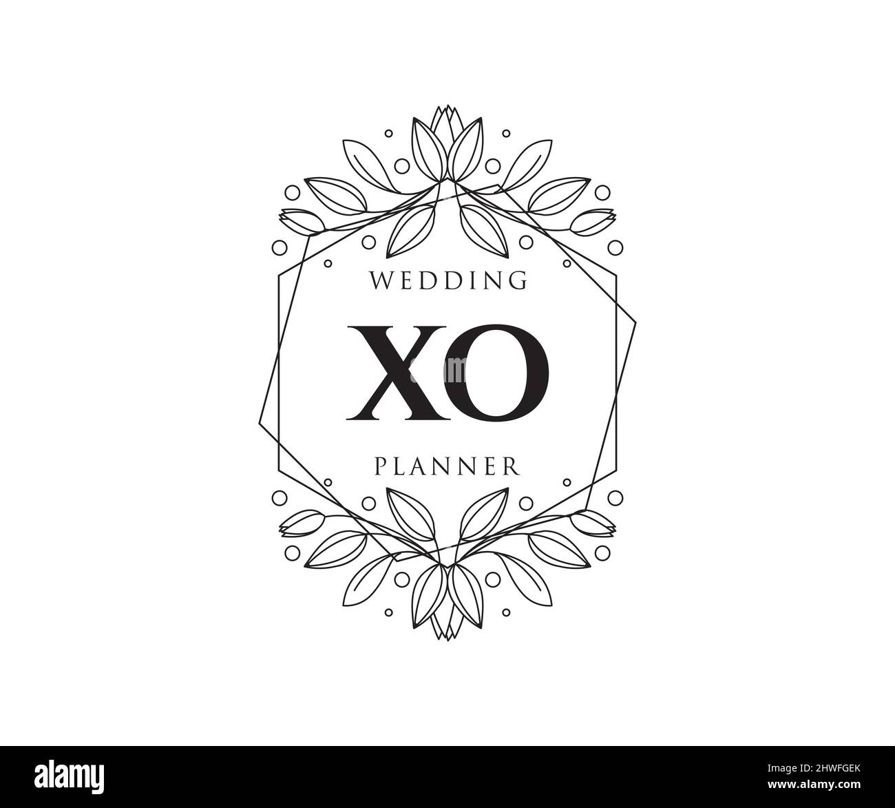 XO Initials Letter Hochzeit Monogram Logos Kollektion, handgezeichnete moderne minimalistische und florale Vorlagen für Einladungskarten, Save the Date, elegant Stock Vektor