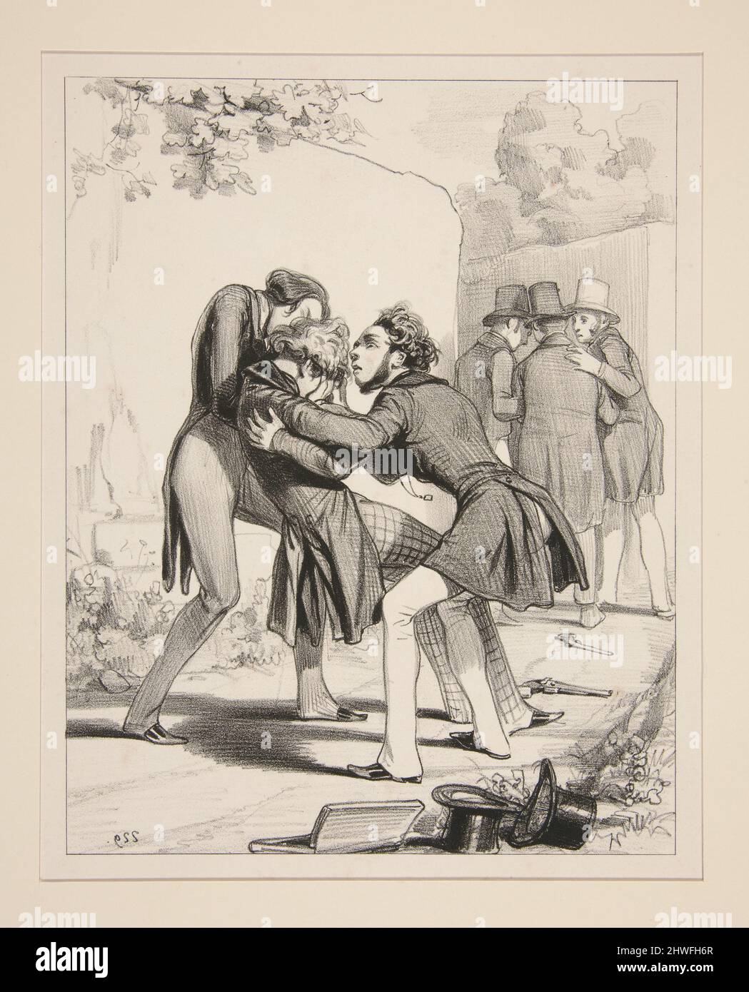Herr Amedee, tres-fort sur le pistolet, a recu une balle dans l’oeil…. Künstler: Paul Gavarni, Französisch, 1804–1866 Stockfoto