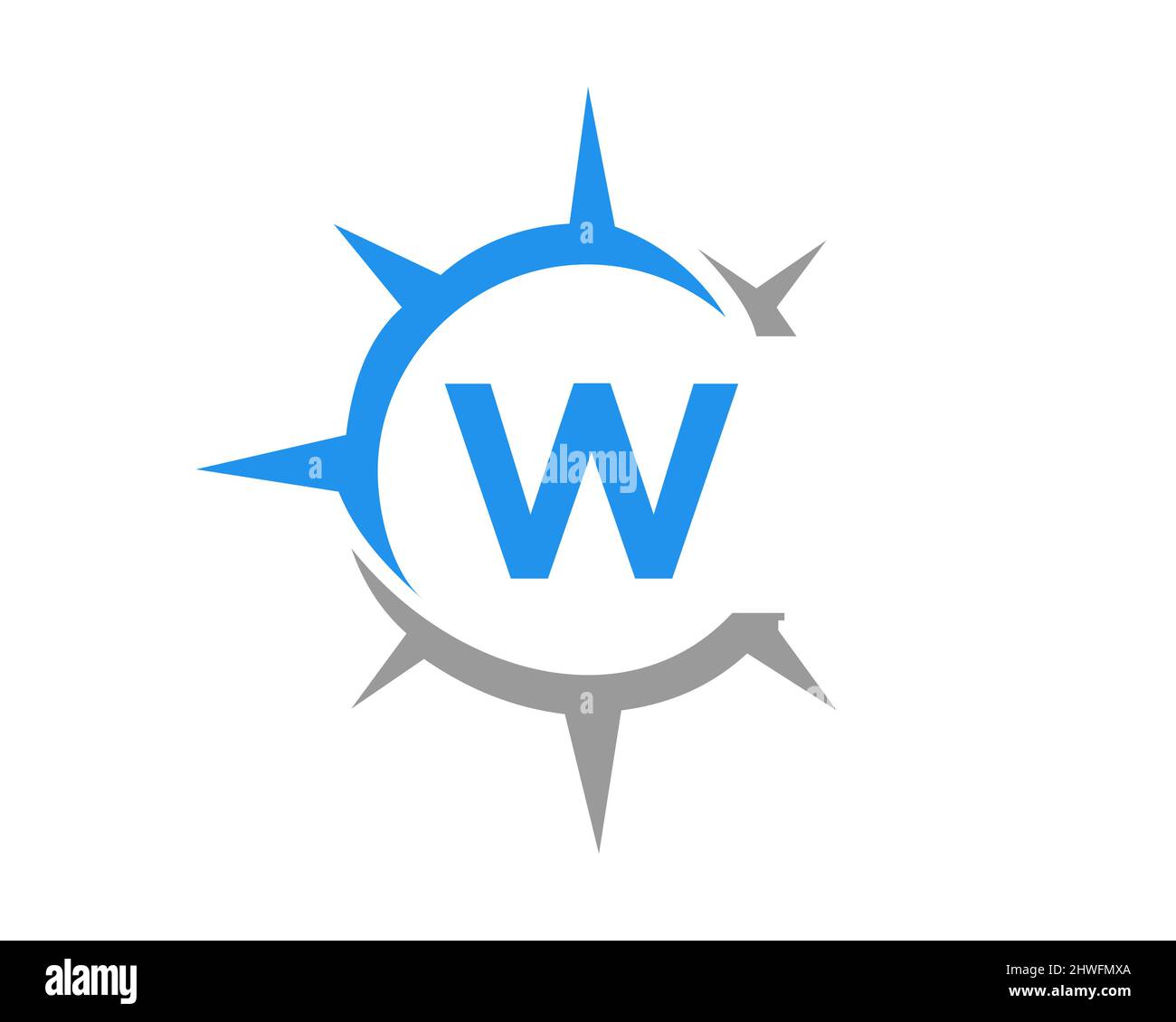 Kompass-Logo-Design mit W-Letter-Konzept. Kompasskonzept mit W-Schrift-Typografie Stock Vektor