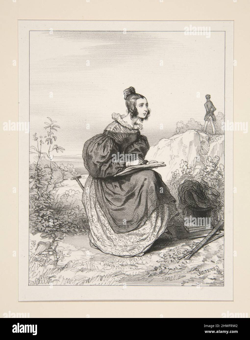 (MA FEMME DESSINE LE PAYSAGE.) Künstler: Paul Gavarni, Französisch, 1804–1866 Stockfoto (MA FEMME DESSINE LE PAYSAGE.) Künstler: Paul Gavarni, Französisch, 1804–1866 Stockfoto