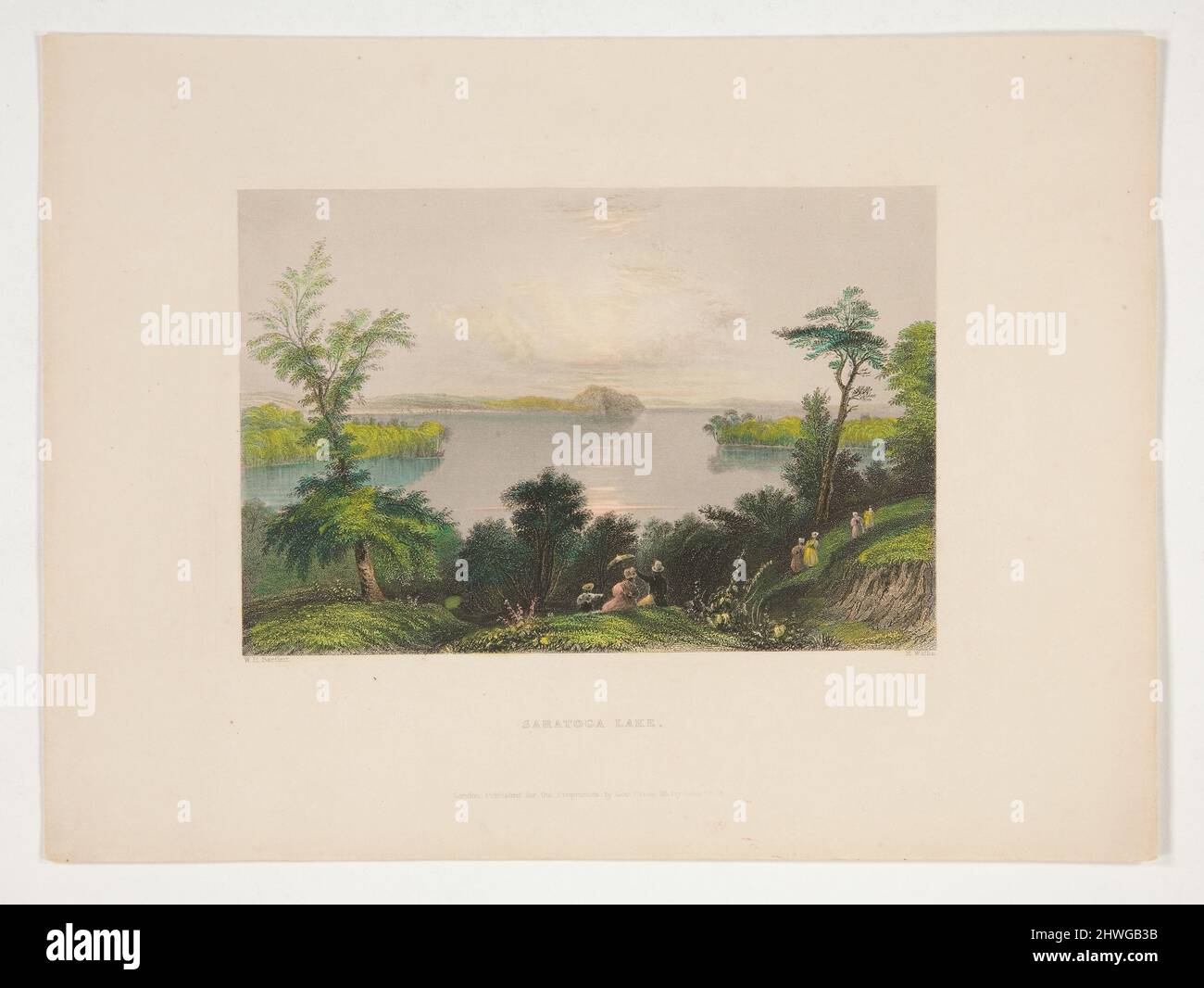 Saratoga Lake, Illustration für Nathaniel Parker Willis Buch American Scenery. Künstler: Robert Wallis, britisch, 1794–1878After: William Henry Bartlett, britisch, 1809–1854Publisher: George Virtue, britisch, 1793–1868 Stockfoto