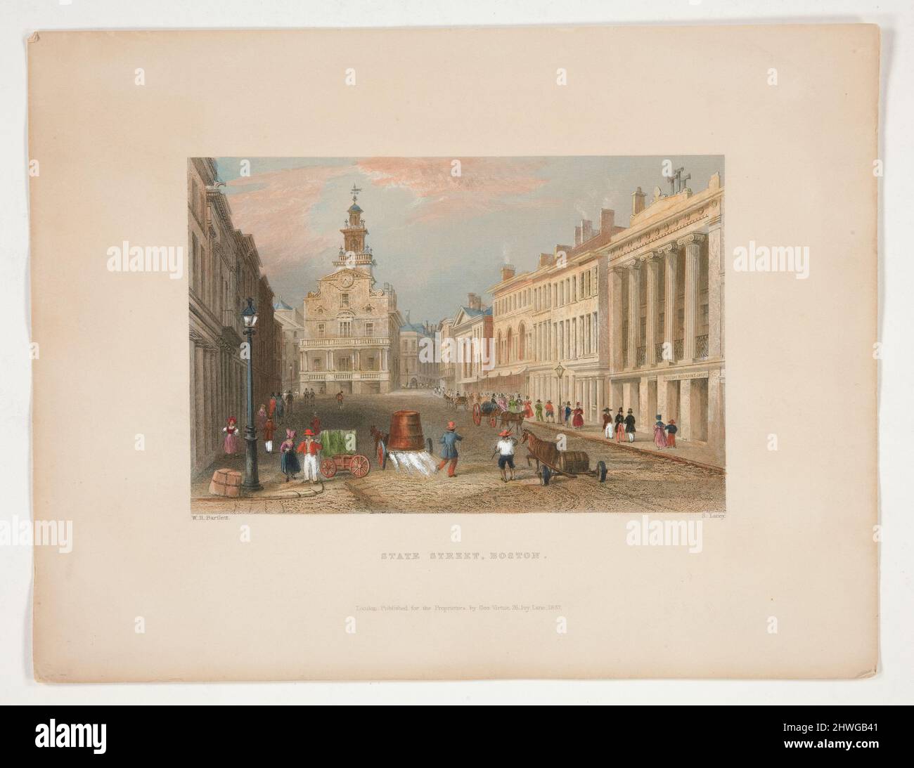 State Street, Boston, Illustration für Nathaniel Parker Willis Buch American Scenery. Künstler: S. Lacey, britisch, fl. 1836After: William Henry Bartlett, britisch, 1809–1854Publisher: George Virtue, britisch, 1793–1868 Stockfoto