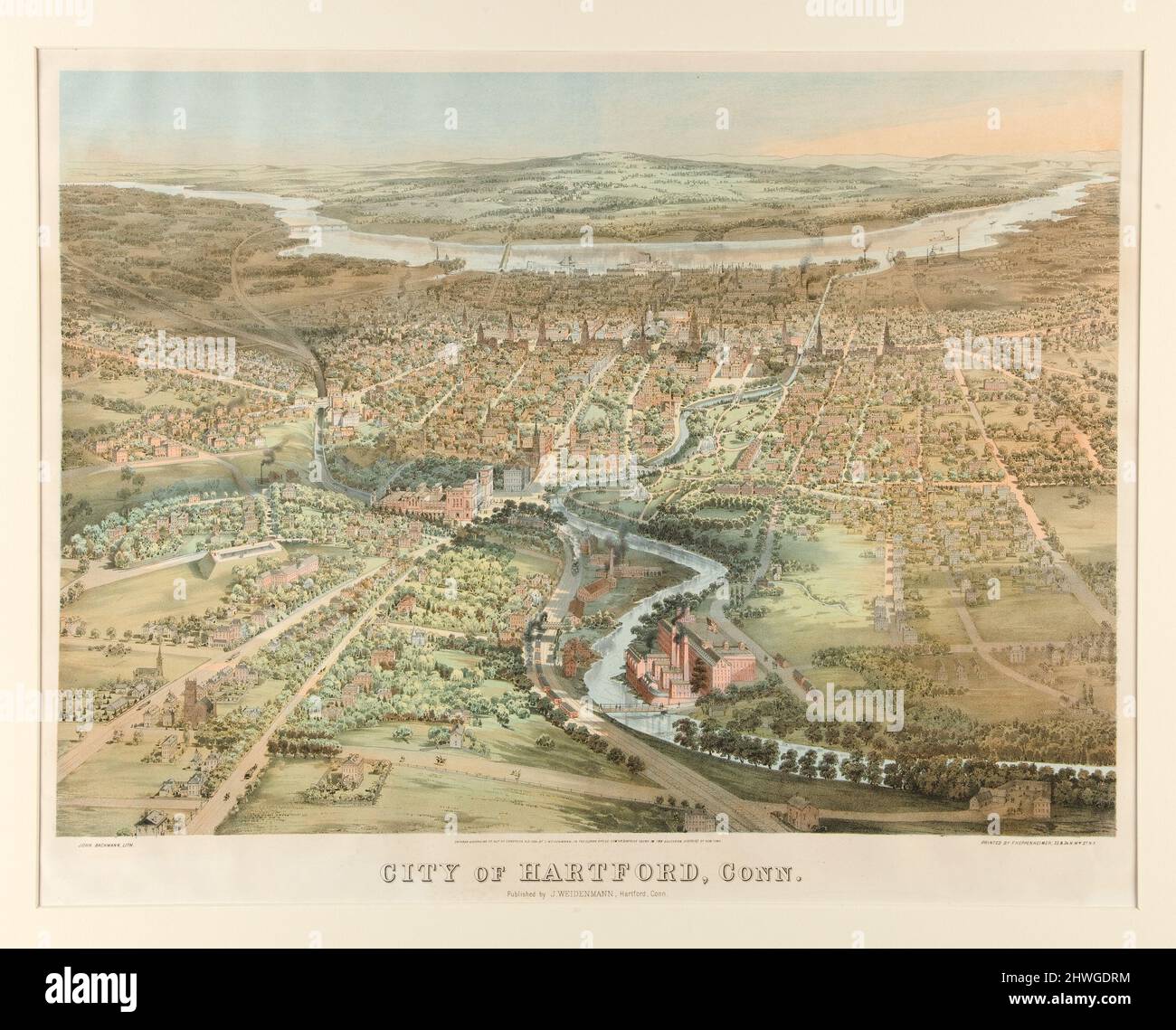 Stadt Hartford, Connecticut. Künstler: John Bachmann, Amerikaner, 1814–1896 Stockfoto