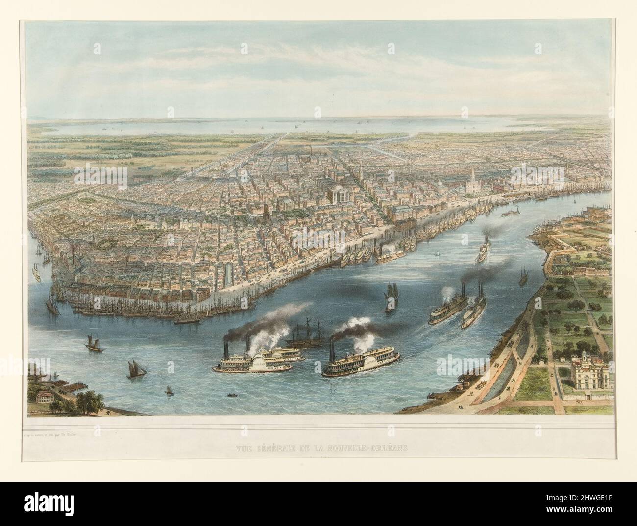 Vue Generale de la Nouvelle-Orleans. Künstler: Théodore Müller, französisch, 1819–1879Printer: Rose-Joseph Lemercier, französisch, 1803–1887 Stockfoto